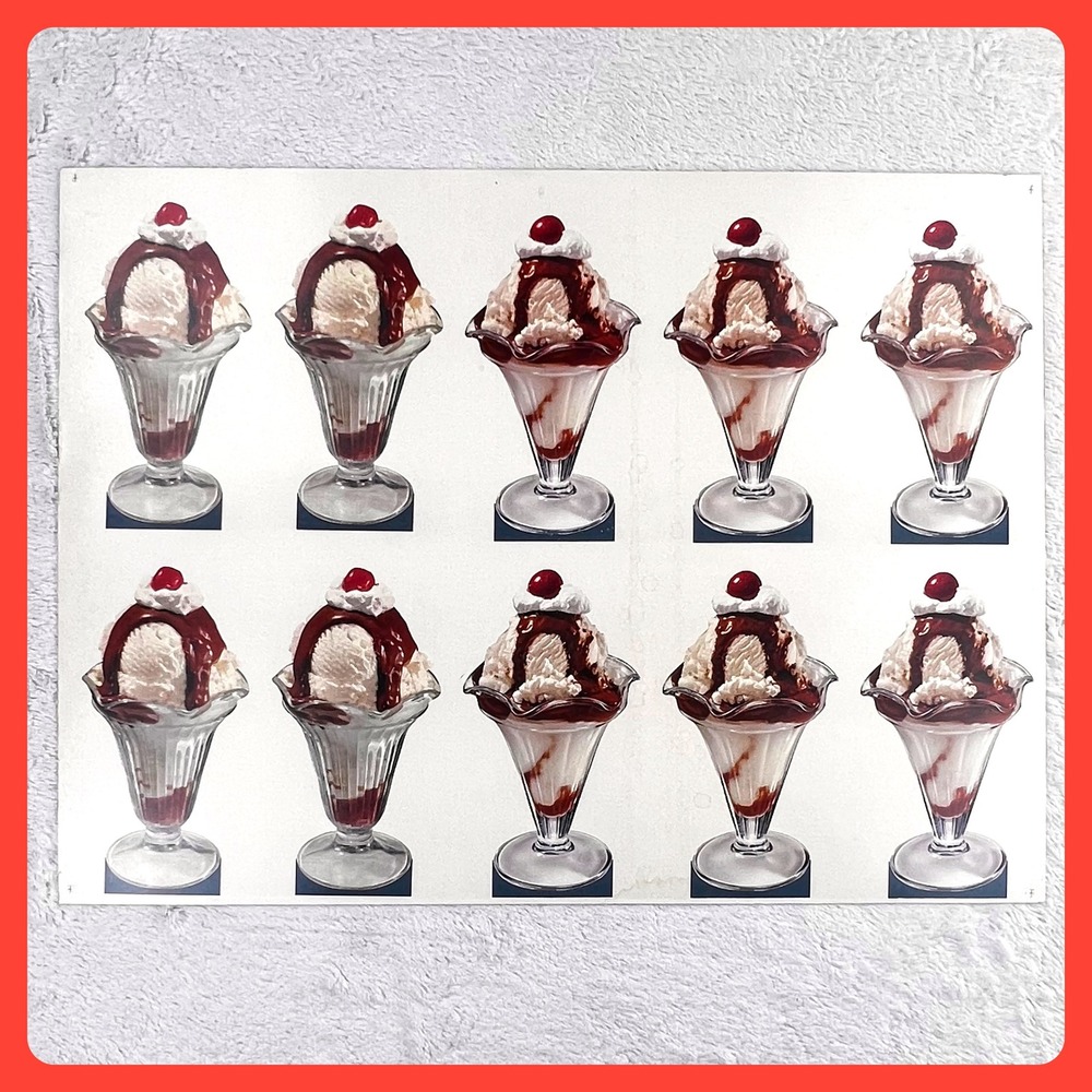 Vintage‎ 1950s Ice Cream Sundae Uncut Sheet 29" Cardboard Soda Fountain